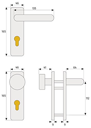 ABUS Beschlag KFG für Feuerschutztüren - mit beidseitigem Drücker - kurzes, kantiges Abdeckschild - 21523 - Schwarz