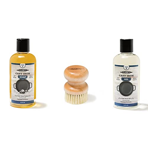 CLARK'S Cast Iron Soap, Oil and Small Scrub Brush Maintain All Cast Iron and Carbon Cookware