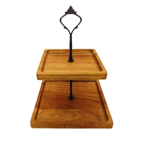Haiyunhome アフタヌーンティースタンド 2段/3段 ケーキスタンド 木製パレット ケーキ展示用 アカシア お菓子皿 コンポート 結婚式 誕生日 アフタヌーンティー パーティー パーティー ケーキ皿 盛り付け 飾る 台 ディスプレイ トレー (正方