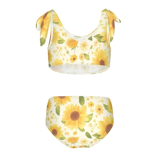 Sunflower Corner Boho Watercolor Background Girls 2 Pieces Kids Bikini Set Scoop Neck Swimsuit Swimming Suits Cute2