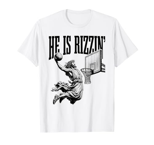 He Is Rizzin Camiseta de baloncesto Jesús Retro Pascua Christian Camiseta