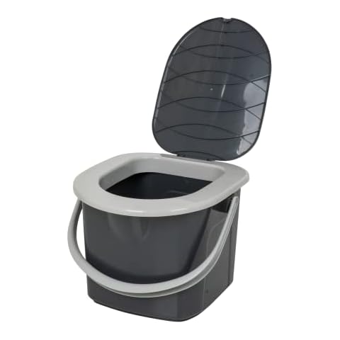 BranQ - Home essential 100% recycelt Kunststoff PP, Ökologisch, Mobile Campingtoilette 15,5 Ltr mit max. Tragkraft bis 120kg, Anthrazit, S Cover