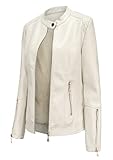 BOFETA Women's Leather Jackets Faux Motorcycle Plus Size Moto Biker Coat Short Lightweight Vegan Fashion Beige L
