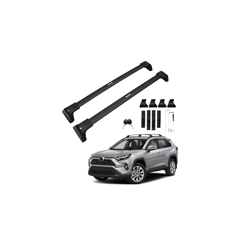 Powerty 300LBS Roof Rack Cross Bars for 2019-2025 Toyota RAV4 Accessories with Flush Side Rails(Not for 2024 LE/Adventure/TRD Off-Road/Hybrid Woodland Trim) Lockable Aluminum Roof Rails Luggage Racks