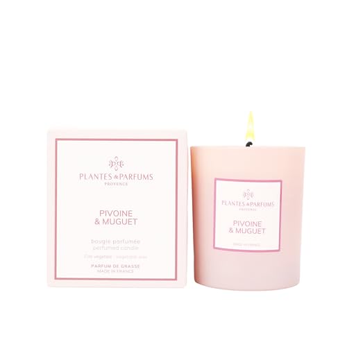 Bougie Parfumée Pivoine & Muguet - 180g avec Étui - Bougie Végétale à la Cire de Soja Naturelle - Parfum Floral Printanier - Fabriquée en Provence -...