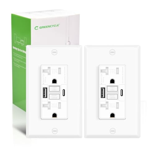Greencycle 20 Amp GFCI Outlet with USB C & USB A Ports, 2PK Self Test GFCI Electrical Outlet Combination with USB,with LED Indicator,Residential & Commercial Grade, Includes Wall Plate & Screws, White