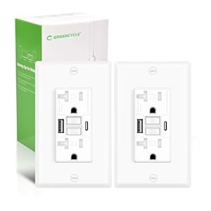 Greencycle 20 Amp GFCI Outlet with USB C & USB A Ports, 2PK Self Test GFCI Electrical Outlet Combination with USB,with LED Indicator,Residential & Commercial Grade, Includes Wall Plate & Screws, White