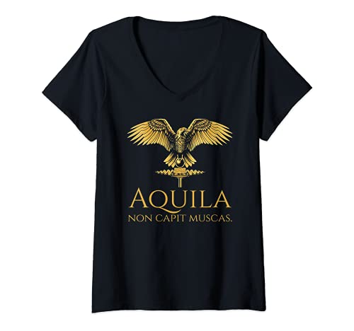 Damen Ancient Roman Aquila Quote - The Eagle Does Not Catch Flies T-Shirt mit V-Ausschnitt