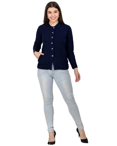 Image of Lady Willington Women Woolen Round Neck Self Design Cardigan Heavy Rainbow Fabric Cardigan Winter Wear Pure Wool Cardigan for Women Free Size Long Cotty Warm Cardigan Free Sizes