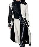 Women's Casual Real Lambskin Designer Handmade Two Tone Black Long Leather Trench Coat Full Length Overcoat Women