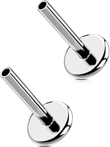 MS CUTE 2Pcs Cartilage Piercing Jewelry Threadless G23 Solid Titanium 18G Replacement Post Bar of Flat Back Earrings in Helix Cartilage Tragus Earrings Nose Studs for Women Men-Silver 6MM