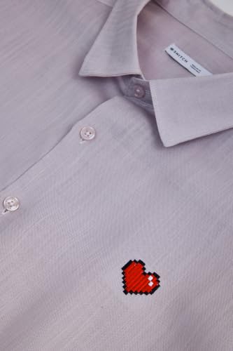 Image of SNITCH Men Casual Shirt | Regular Fit Full Sleeve Point Collar Solid Design with Embroidered Heart | 100% Lyocell & Breathable Fabric for Smart Casual Wear