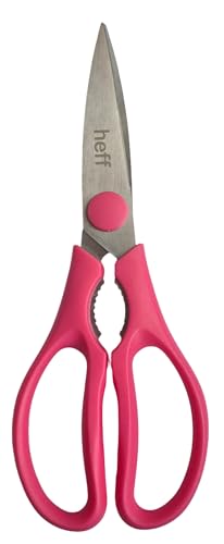 Image of Heff Stainless Steel Kitchen Scissors, Pink Handle, Serrated Blade, 8 Inches