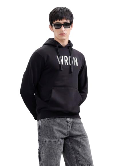 WROGN Men's Oversized Graphic Hoodie | Black Streetwear Hoodie in black