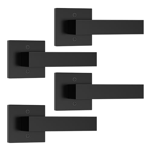 Estmoon 4 Pack Dummy Door Handles Matte Black Non-Turning Decorative Door Handles for Closets French Double Doors Single Sided Square Door Levers Reversible Indoor Handle for Pantry Bifold Doors