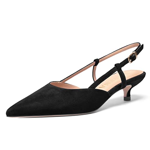 FOGEENA Womens Pointed Toe Evening Slip On Dress Suede Leather Slingback Kitten Low Heel Pumps Shoes 1.5 Inch