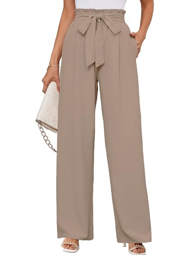 KORSIS Women's Pants Wide Leg Lounge High Waisted Causal Flowy Work Elastic Trousers with Pockets