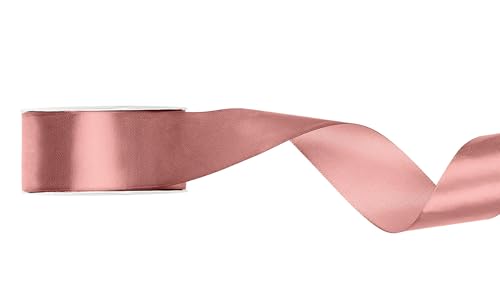 Ruban de satin vieux rose 25 mm x 25 m – Ruban cadeau et ruban décoratif double face brillant pour mariage, emballage cadeau et décoration