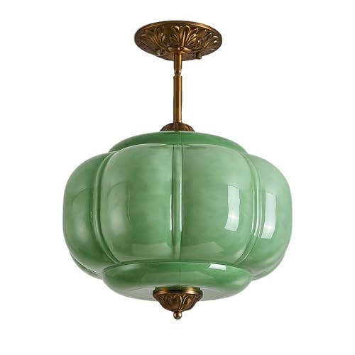 Glazart Luxa Green Milk Glass Ceiling Light Fixture, 15" Semi