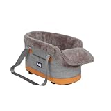 Pet Car Center Console Elevated Armrest Car Seat for Small Puppy, Dogs & Cats (Up to 10 lbs) – Dark Gray Washable Plush Carrier with Safety Leash, Fits Front Vehicle Console Space (Khaki)