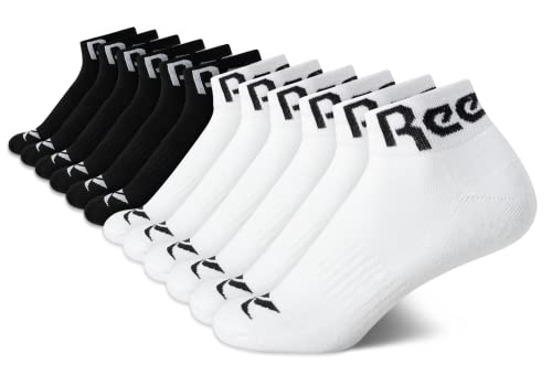 Image of Reebok Womens Quarter Socks Moisture Wicking Cushioned Ankle Socks, 12 Pack | Stretch Performance Fabric, Cushioned Heel & Toe, Secure Arch Support, Quarter Cut, Shoe Size 4-10