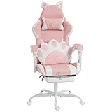Vinsetto Sedia Gaming Ergonomica con Orecchie da Gatto, Poltrona Gaming Ufficio Reclinabile in Finta Pelle con Poggiapiedi, Poggiatesta e Altezza Regolabile, Supporto Lombare e Cervicale, Rosa
