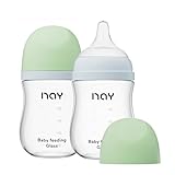 yanyoyo Natural Glass Baby Bottle Wide Neck, Anti-Colic Baby Bottle, Clear, 5.4oz(Pack of 2), Includes 2Pcs Natural Response Nipple(S), 1 Months+