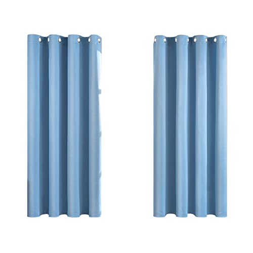 MRTREES Blackout Curtains Bedroom 72 Drop 2 Panels Sky Blue Eyelet Thermal Curtain for Living Room Soft Texture Window Treatments for Kids 66x72 Inch 167x183 CM