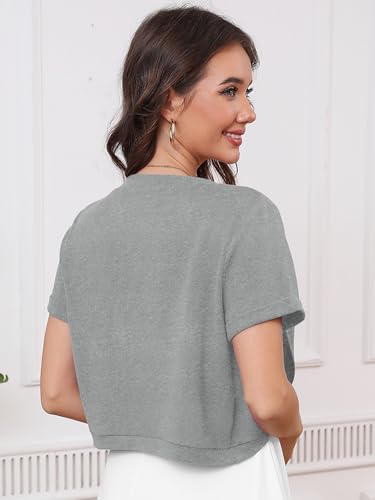 Image of Heymoments Women's Short Sleeve Bolero Shrugs Lightweight V-Neck Open Front Cropped Cardigan (S-2XL)