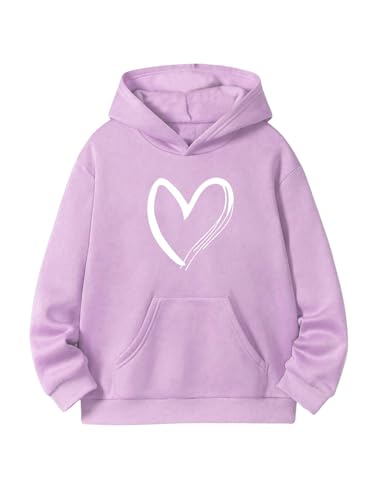 Floerns Girl's Hearts Print Long Sleeve Hooded Neck Pullovers Hoodie Sweatshirts