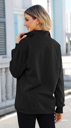 Soesdemo Oversized Sweatshirts for Women No Hood Mock Neck Fleece Lined Waffle Long Sleeve Button Pullover Tunic Sweatshirt4