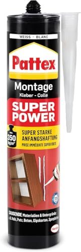Pattex Montagekleber Super Power, Baukleber mit superstarker Anfangshaftung, Kraftkleber für saugende Materialien, Kleber für innen & außen, 1 x 370g