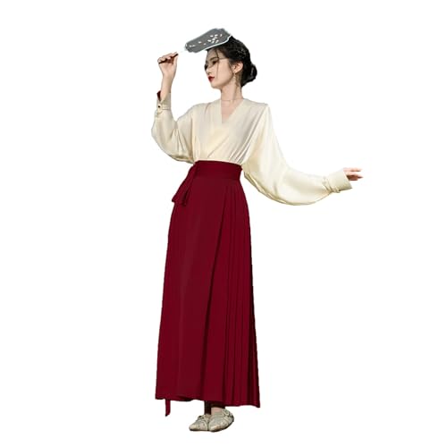 Jupe rouge en chanvre motif visage de cheval style chinois pour femme