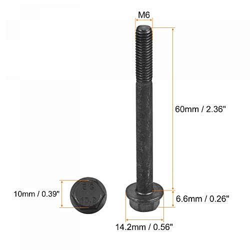 Image of uxcell Metric M6x60mm Hex Flange Bolts, 5pcs 10.9 Grade Carbon Steel Hexagon Head Screws