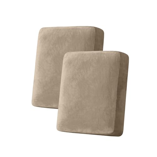 Image of Stretch Silver Fox Velvet Couch Cushion Cover - Soft and Comfortable Fuzzy Slipcover for Chair, Sofa, or Seat Cushion(2 Pcs for 2-Seat Cushion or Loveseat,Leather Brown)