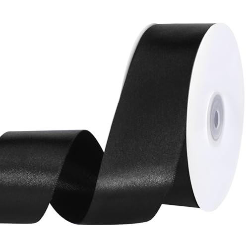 Image of woric Black Ribbon 1 1 /2 inch 60 Yards Satin Crafts Fabric Ribbon for Flower Bouquet Graduation Leis Boy Men Crafts Bows Making Party Clothes Decorations