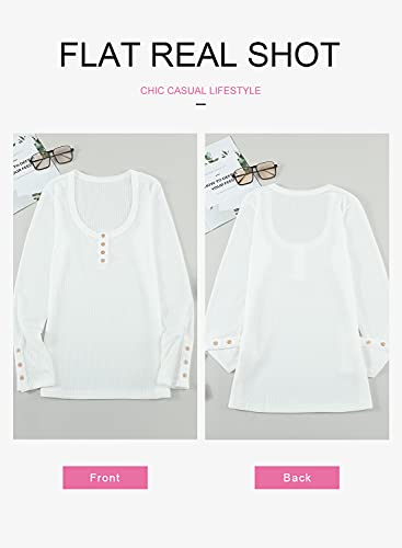 Dokotoo Women's Sexy Fall Tunic Tops For Leggings Long Sleeve Shirts V Neck Soild Color Front Button Up Causal Stretch Blouse Slim Fit T Shirt For Women White Small #TOP4