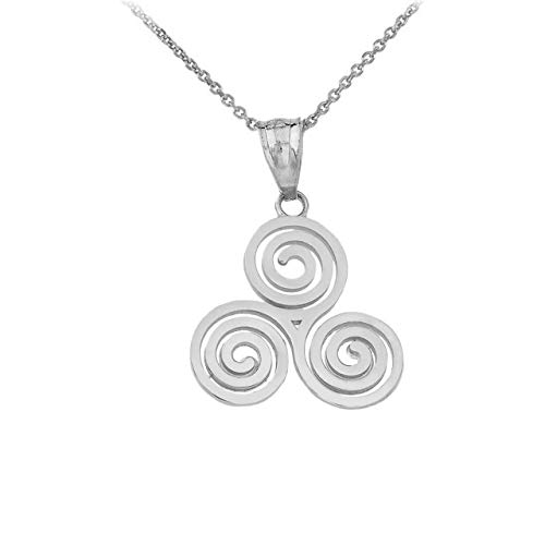 Claddagh Gold Solid 925 Sterling Silver Celtic Irish Triskele Triple Spiral Charm Pendant Necklace