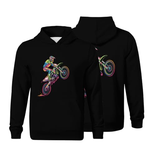 Kids Vintage Motocross Motorbike Boys Girls Lightweight Kangaroo Pocket Fleece Hoodies