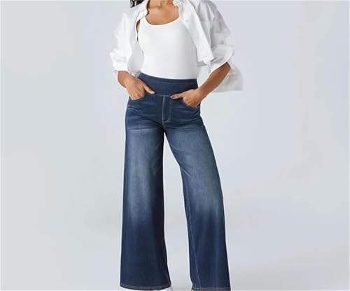 Grevela Pull Up Jeans, Women's High Waist Stretch Wide Leg Denim Pants with Tummy Control & Pockets3