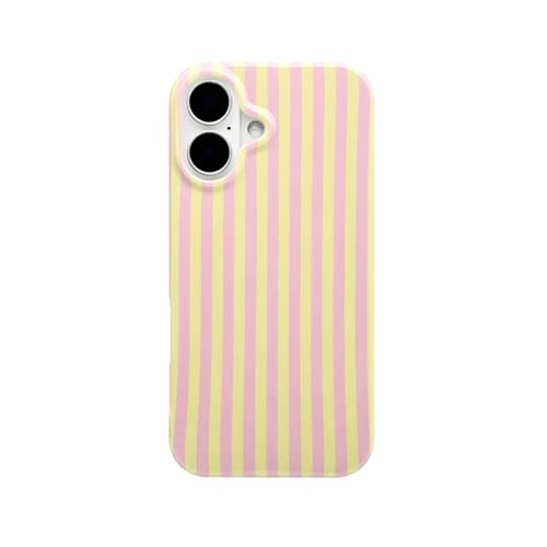 Reezaddin Pink and Yellow Striped Phone Case for iPhone 17,Cute Aesthetic Retro Vertical Line Stripes Pattern Protective Trendy Cover for Girls Women 6.3 inch