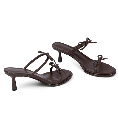 Image of Modatope Two Strap Heeled Sandals for Women Kitten Heel Rounded Toe Heels Women Slip on Open Toe Sandals
