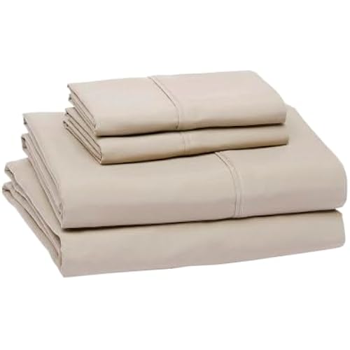 Amazon Basics Lightweight Super Soft Cooling, Breathable Wrinkle Resistant Brushed Microfiber 4-Piece Sheet Set with 14-Inch Deep Pockets, Queen, Taupe, Solid
