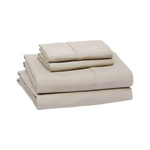 Image of Amazon Basics Lightweight Super Soft Cooling, Breathable Wrinkle Resistant Brushed Microfiber 4-Piece Sheet Set with 14-Inch Deep Pockets, Queen, Taupe, Solid