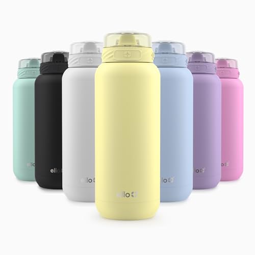 Image of Ello Cooper 32z Stainless Steel Water Bottle with Straw and Carry Handle, Double Walled and Vacuum Insulated Metal, Leak Proof Locking Lid with Soft Silicone Spout, Reusable, BPA Free, Lemonade