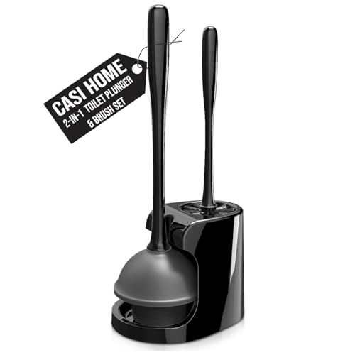 Image of 2 in 1 Plunger and Brush Set - Heavy Duty Toilet Plunger and Brush Set - Bathroom Cleaning Tools, Black Plunger and Toilet Brush Combo - Toilet Brush Plunger Set for Deeply Cleaning