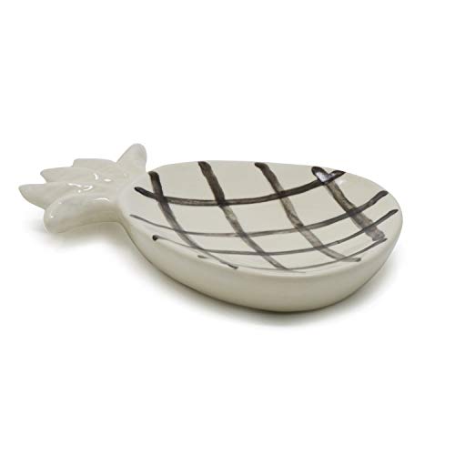 Image of The Himalayan Goods Company Stoneware Ceramic Pineapple Ladle Spoon Rest Stand or Small Snacks Serving Tray (7.5 x 4.5 inches) (White)