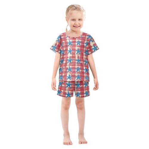 ALAZA Blue Starfish Red Plaid Pajama Set Short Sleeve Sleepwear Soft Lounge Nightwear3