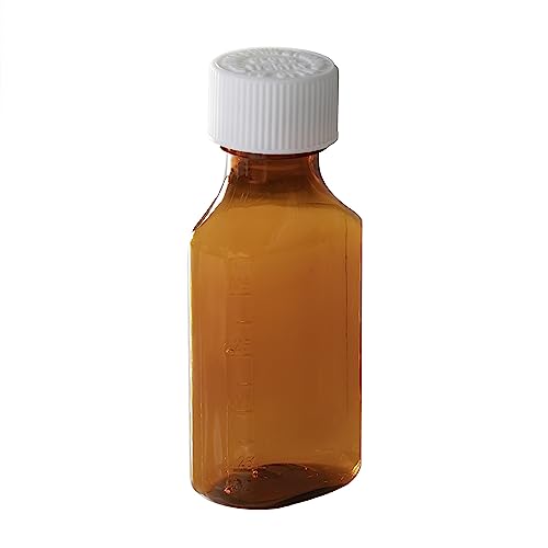 Plastic Amber Liquid Medicine Bottles with Child Resistant Caps 2oz Pack of 5 Oval Pharmaceutical Prescription Dispensing Bottle with Safety lids - Light-sensitive Pharmacy Container (2oz. 5 Pack)