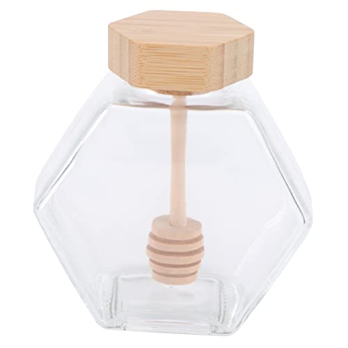 SHERCHPRY Tarro De Miel Con Tapa De Madera y Cucharón 220 Ml Vidrio Transparente Ideal Para Almacenamiento